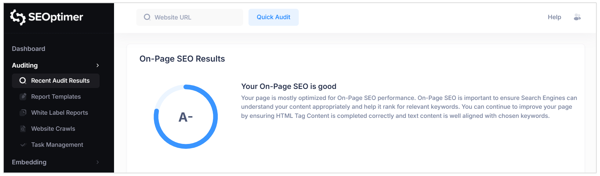 On Page SEO results